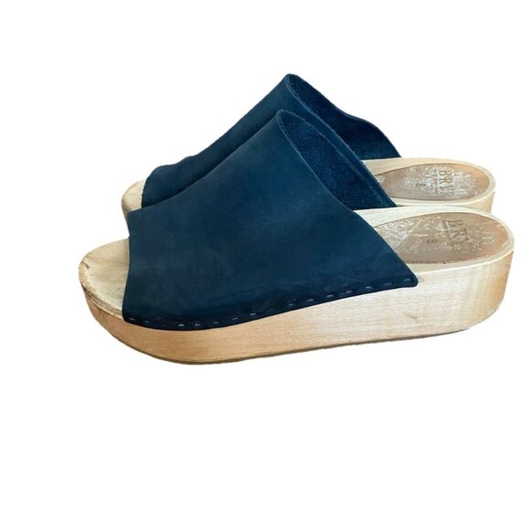 Bryr Shoes - Bryr Leather Wood Norma Clogs Black Suede Leather 8 Shoes 38 Sandals